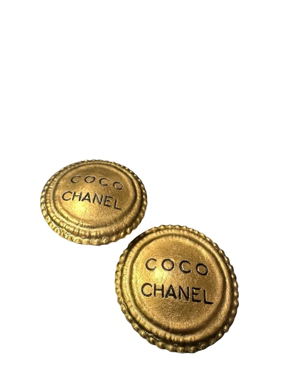 RARE Vintage CHANEL 94A COCO CHANEL Gold Button Clip-On Earrings 1.4” w/ Box